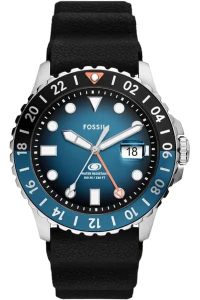 Fossil Gents Fossil Blue GMT Black Silicone Watch FS6049