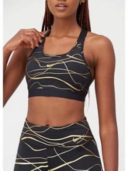 Nike Medium Support Swoosh Sports Bra - Black/Gold