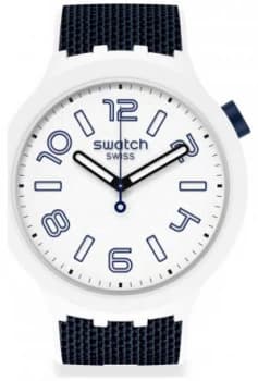 Swatch DEEP SNOW Big Bold Blue Silicone Strap White Watch
