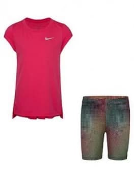 Nike Younger Girls 2 Piece Tunic Top and Biker Shorts Set - Black, Size 12 Months