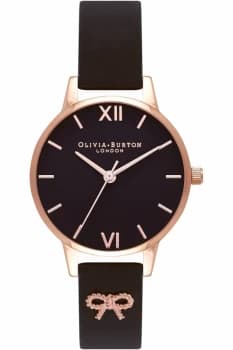Ladies Olivia Burton Vintage Bow Embellished Strap Black & Rose Gold Watch OB16VB07