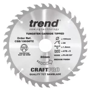 Trend CRAFTPRO Wood Cutting Saw Blade For DEWALT DCS575 190mm 36T 30mm