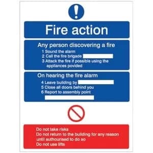 The House Nameplate Company Fire Action Fire Information Sign, (H)200mm (W)150mm