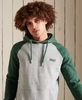 Superdry Mens Vintage Logo Embroidery Baseball Hoodie Grey / Athletic Grey Marl/Heritage Pine Green - Size: S