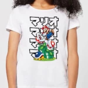 Nintendo Super Mario Piranha Plant Japanese Womens T-Shirt - White - 3XL