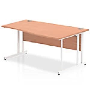 Impulse 1600 Right Hand White Cantilever Leg Wave Desk Beech