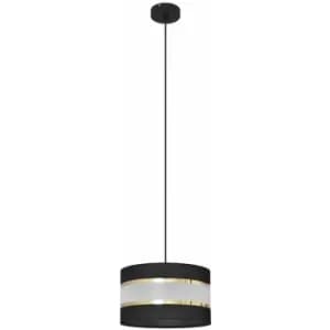 Helam Lighting - Helam Helen Cylindrical Pendant Ceiling Light Black, Gold 25cm