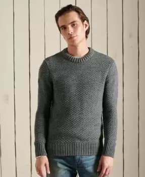 Superdry Mens Jacob Cable Crew Jumper Grey / Zinc Marl - Size: L