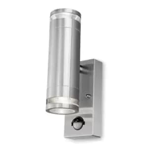 4LITE Marinus GU10 Bi-Directional Outdoor Wall Light with Pir - Stainless Steel