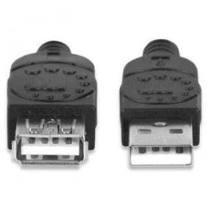 Manhattan USB-A to USB-A Extension Cable 3m Male to Female 480 Mbps (USB 2.0) Hi-Speed USB Black Lifetime Warranty Blister