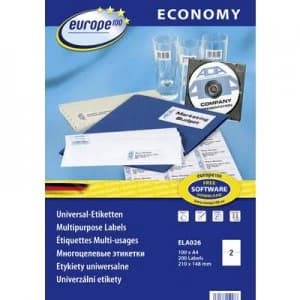 Europe 100 ELA026 Labels 210 x 148.5mm Paper White 200 pc(s) Permanent All-purpose labels Inkjet, Laser, Copier 100 Sheet A4