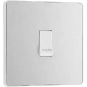 BG Evolve Brushed Steel (White Ins) Single Press Switch, 10A in Silver