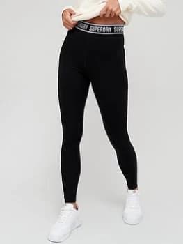 Superdry Logo Tape Legging - Black, Size 12, Women