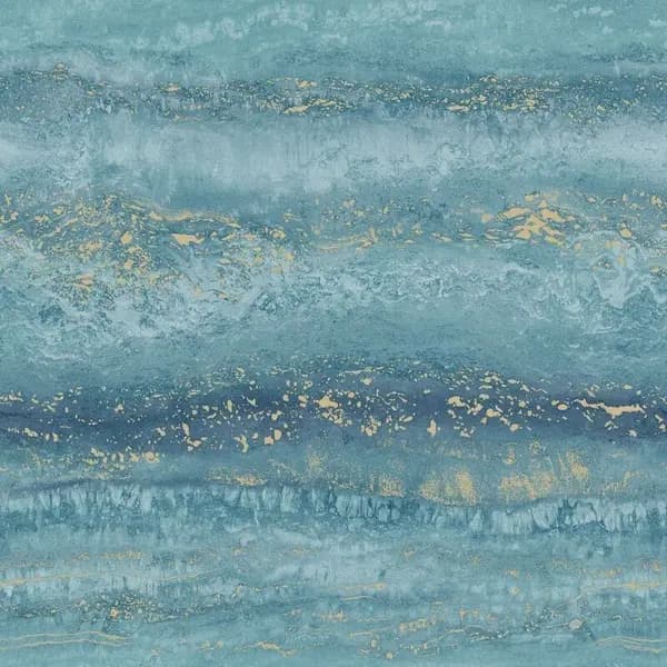 MURIVA Semper Metallic Marble Granite Stone Ombre Horizontal Stripe Wallpaper Teal and Gold 189504 - Teal and Gold - Muriva 189504