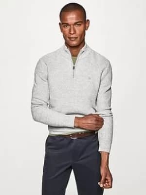 Hackett Hackett Mouline Quarter Zip Knitted Jumper, Grey, Size 2XL, Men