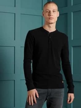 Superdry Micro Texture Henley Top - Black Size M Men