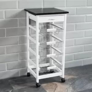 Chef Vida 4-Tier Wooden Kitchen Trolley - White