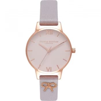 Embellished Vintage Bow Grey Lilac & Rose Gold Watch