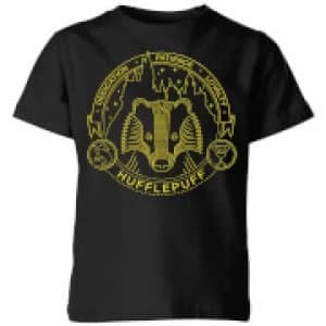 Harry Potter Hufflepuff Badger Badge Kids T-Shirt - Black - 11-12 Years