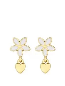Mood Gold White Enamel Flower Charm Drop Earrings