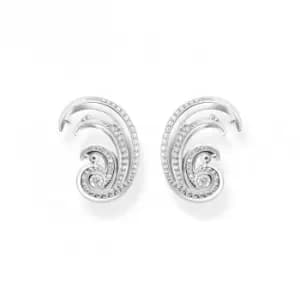 Sterling Silver Waves White Stones Ear Clip Earrings H2225-051-14