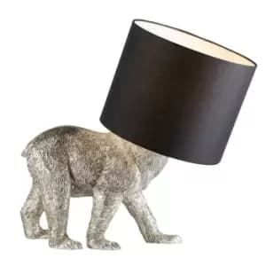 Barack Bear Base & Shade Table Lamp Vintage Silver Paint & Black Fabric