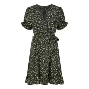 Mela London Black Ditsy Print Wrap Dress - Black
