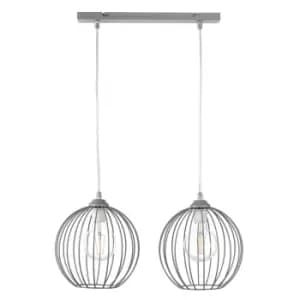 Melone 2 Light Wire Frame Pendant Ceiling Light, Grey