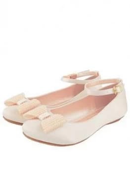 Monsoon Girls Pearl Bow Satin Ballerina Shoe - Champagne