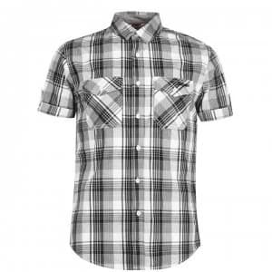 Lee Cooper SS Check Shirt Mens - White/Black