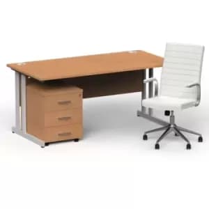 Impulse 1600/800 Silver Cant Desk Oak + 3 Dr Mobile Ped & Ezra White