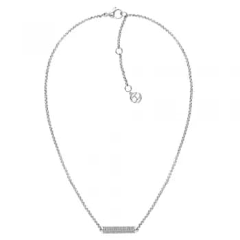 Tommy Hilfiger Silver Crystal Set Bar Pendant Ladies Necklace, One Colour, Women