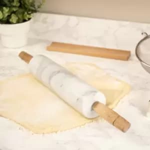 Kitchen Pantry Marble Rolling Pin with Stand White