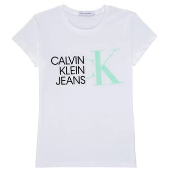 Calvin Klein Jeans HYBRID LOGO SLIM T-SHIRT Girls Childrens T shirt in White - Sizes 10 years,12 years,14 years,16 years