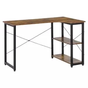 HOMCOM L Shaped Computer Desk Study Workstation With 2 Shelves Steel Frame Wood Finish