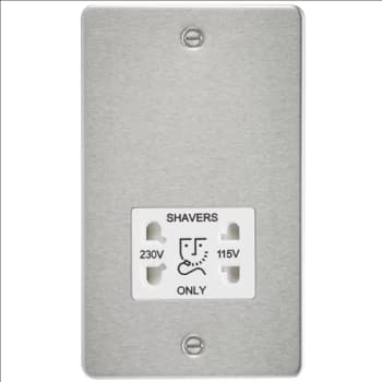 KnightsBridge Flat Plate 115/230V dual voltage shaver socket - brushed chrome with white insert
