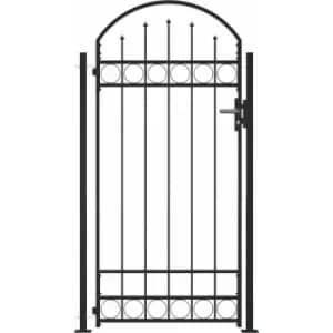 Fence Gate with Arched Top and 2 Posts 105x204cm Black Vidaxl Black