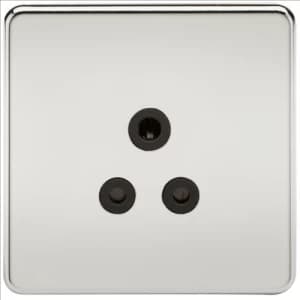 KnightsBridge 1G 5A Screwless Polished Chrome Round Pin 230V Unswitched Electrical Wall Socket - Black Insert