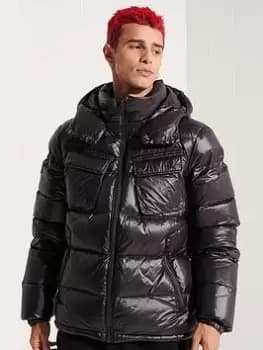 Superdry Mountain Hooded Down Jacket - Black, Size L, Men