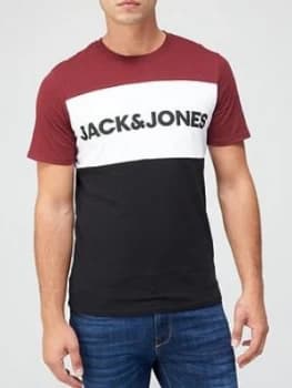 Jack & Jones Logo Colour Block T-Shirt - Burgundy