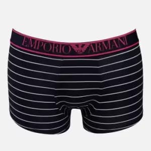 Emporio Armani Mens All Over Printed Microfiber Trunks - Marine Stripe/White - L