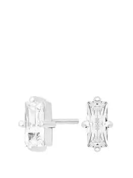 Simply Silver Sterling Silver 925 Cubic Zirconia Emerald Cut Studs, Silver, Women