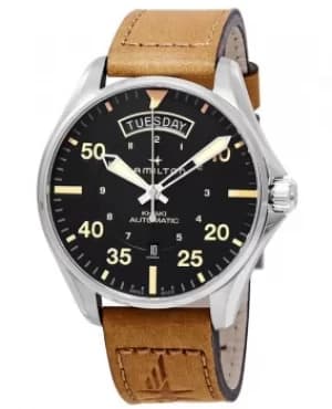 Hamilton Khaki Field Day Date Auto Black Dial Brown Leather Strap Mens Watch H64645531 H64645531