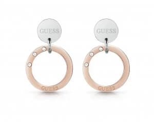 Guess Rhodium and Rose Gold Plated Circles Stud Earrings