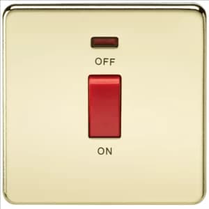 KnightsBridge 45A 1G DP 230V Screwless Polished Brass Electric Switch With Neon and Switch