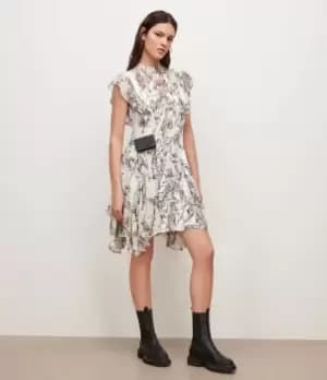 AllSaints Womens Viscose Regular Fit Fleur Buruberu Dress, White and Black, Size: 14