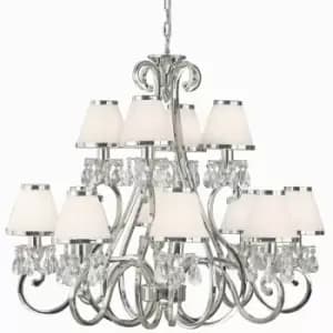 Loops - Esher Ceiling Pendant Chandelier Nickel Crystal & White Shades 12 Lamp Light