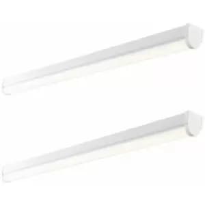 2 pack 4ft Emergency Batten Light - 24.5W Cool White LED - Gloss White & Opal