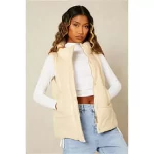 I Saw It First Stone Quilted Funnel Neck Gilet With Front Pockets - Brown