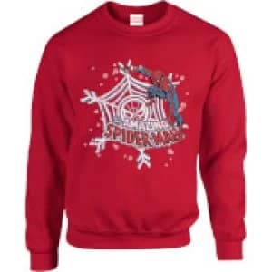 Marvel Comics The Amazing Spider-Man Snowflake Web Red Christmas Sweatshirt - L - Red